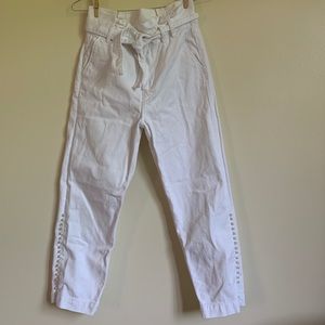 Zara wide leg, high waist white denim crop jeans